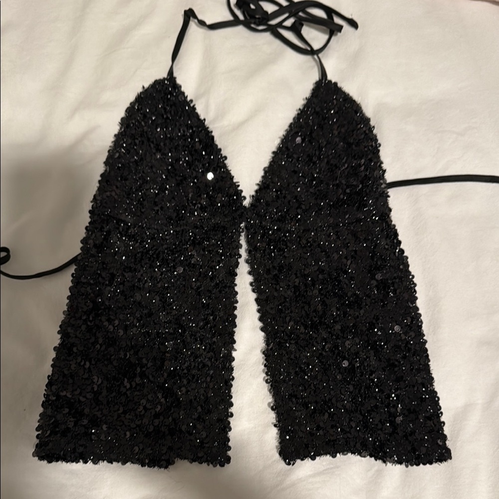Black Sequin Halter Top